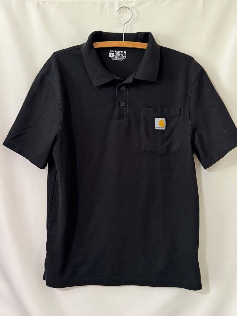Carhartt Loose Fit Polo Shirt Size M Black Pocket Workwear